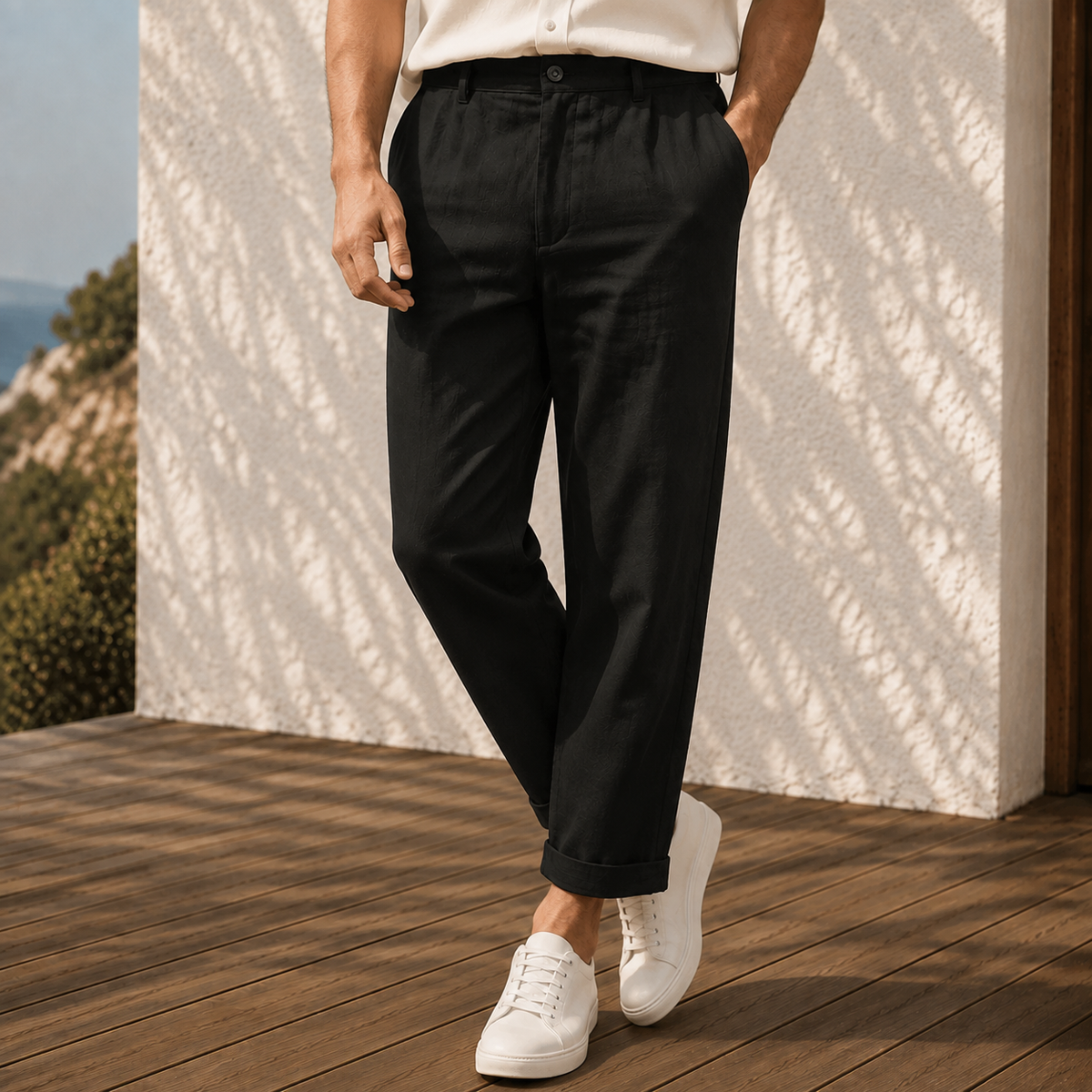 Herren Hose mit Knopfbund, leicht zulaufend