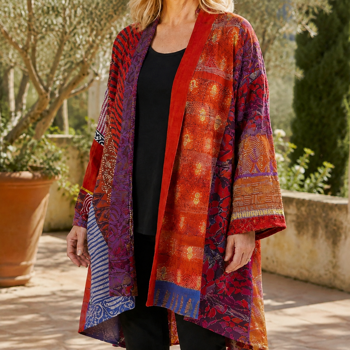 Damen Cardigan Oversize Patchwork mit offener Front
