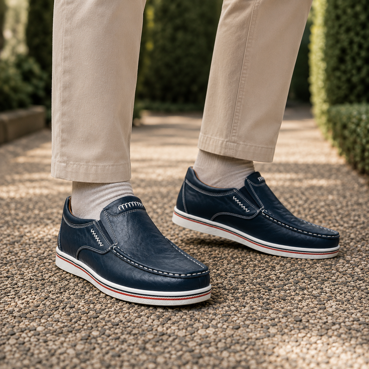 Damen Slipper mit Kontrastnähten und Kontrastsohle