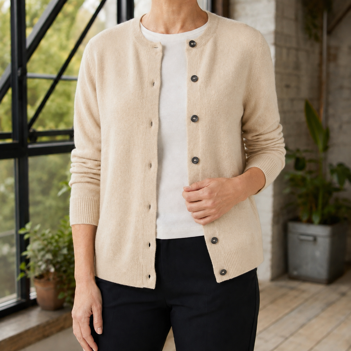 Damen Knopf-Cardigan Regular Fit mit rundem Halsausschnitt