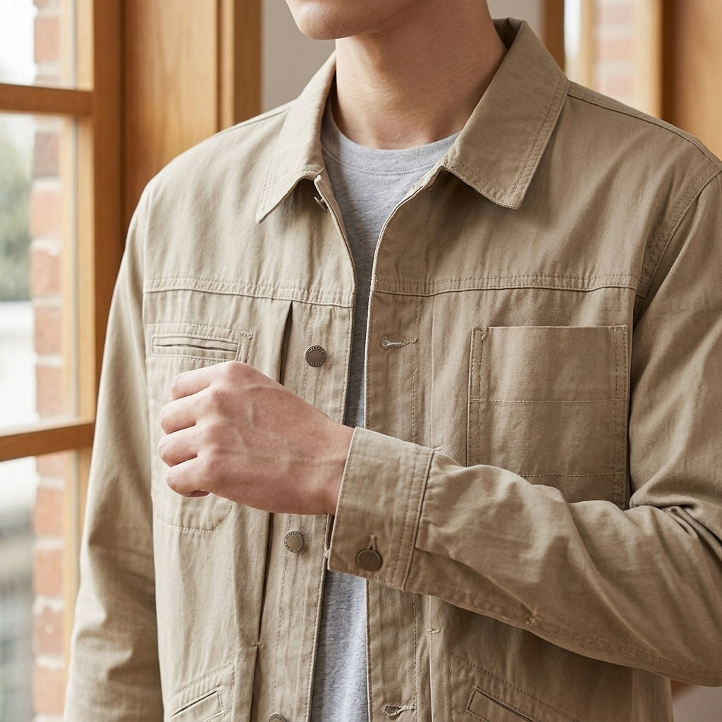 Herren Utility-Jacke Relaxed Fit mit Knopfverschluss und Umlegekragen
