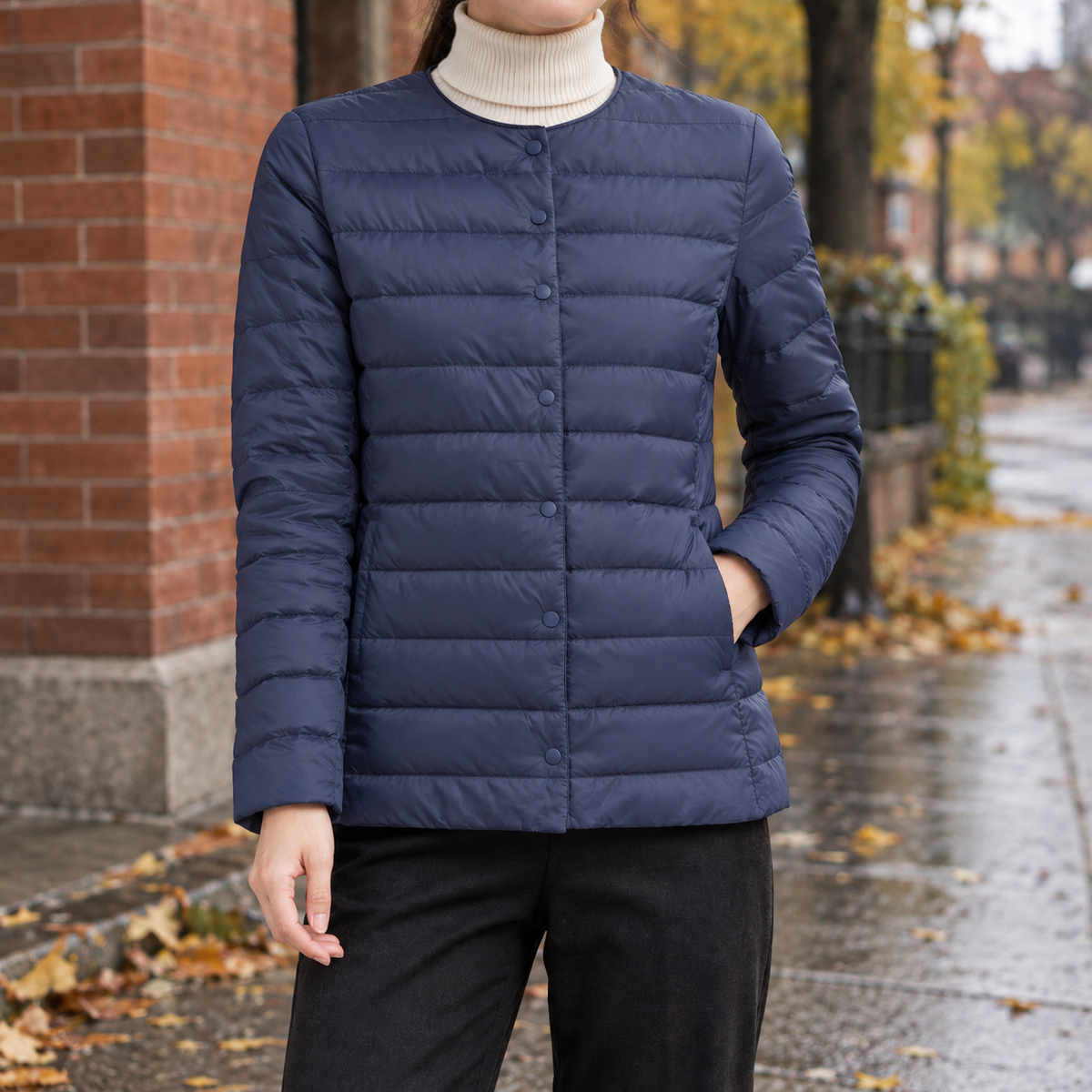 Damen Steppjacke Regular Fit Freizeit Kragenlos