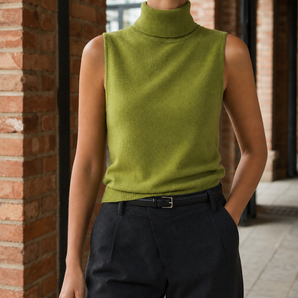 Damen Ärmelloser Rollkragenpullover Slim Fit