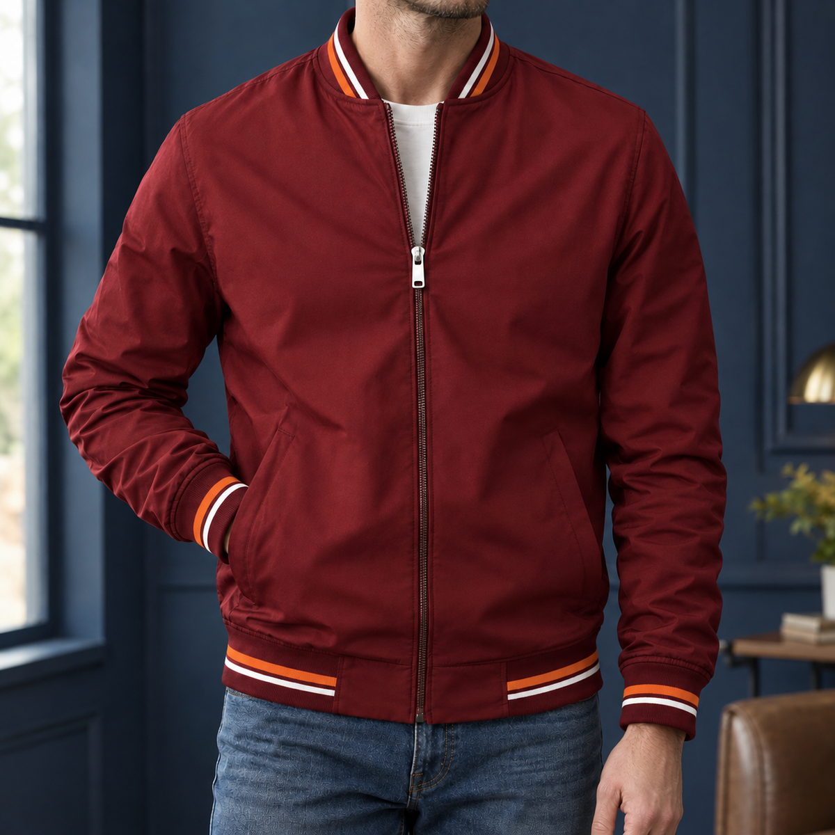 Varsity-Jacke Herren Regular Fit Freizeit bequem vielseitig