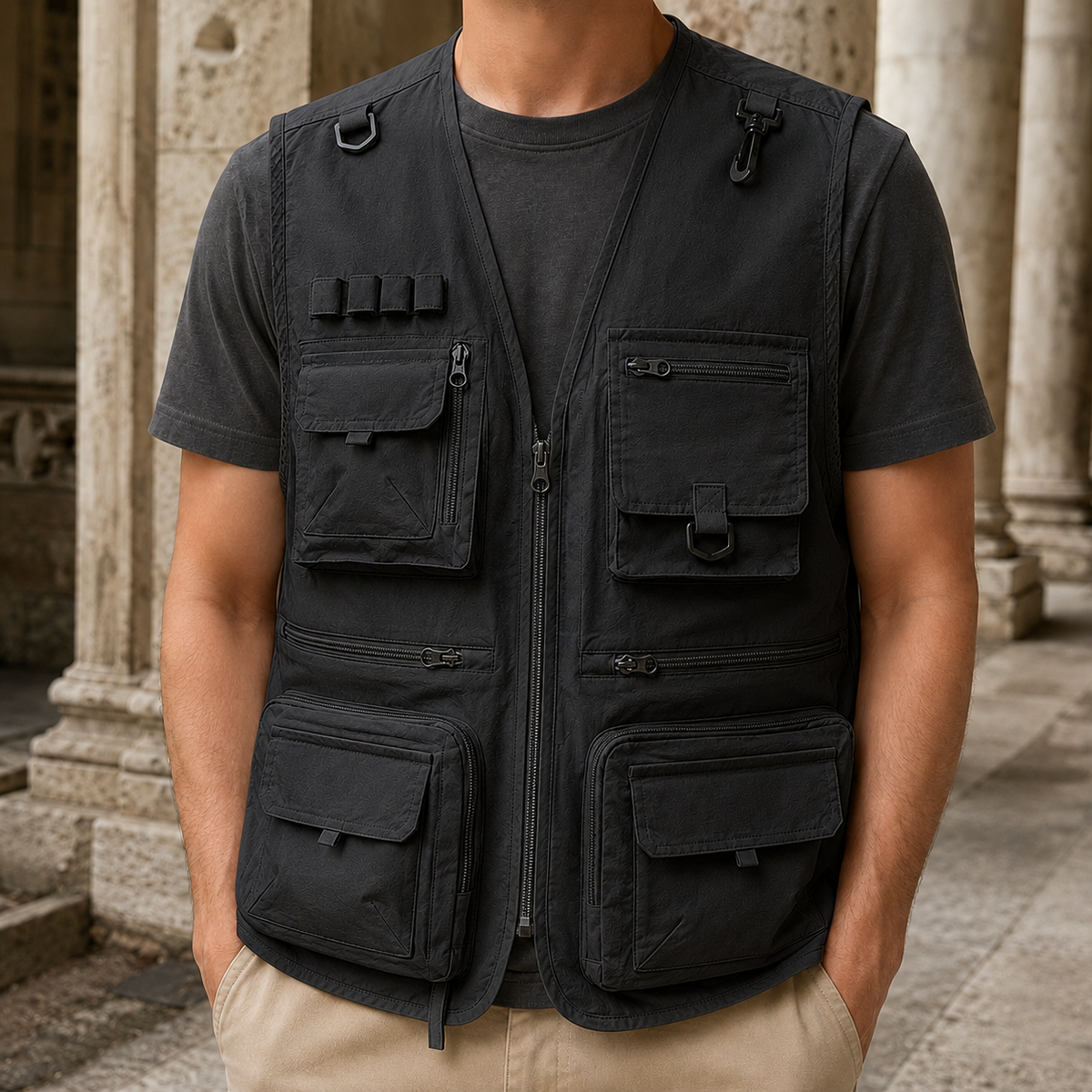 Utility-Weste Herren Regular Fit Freizeit mit Multi-Taschen