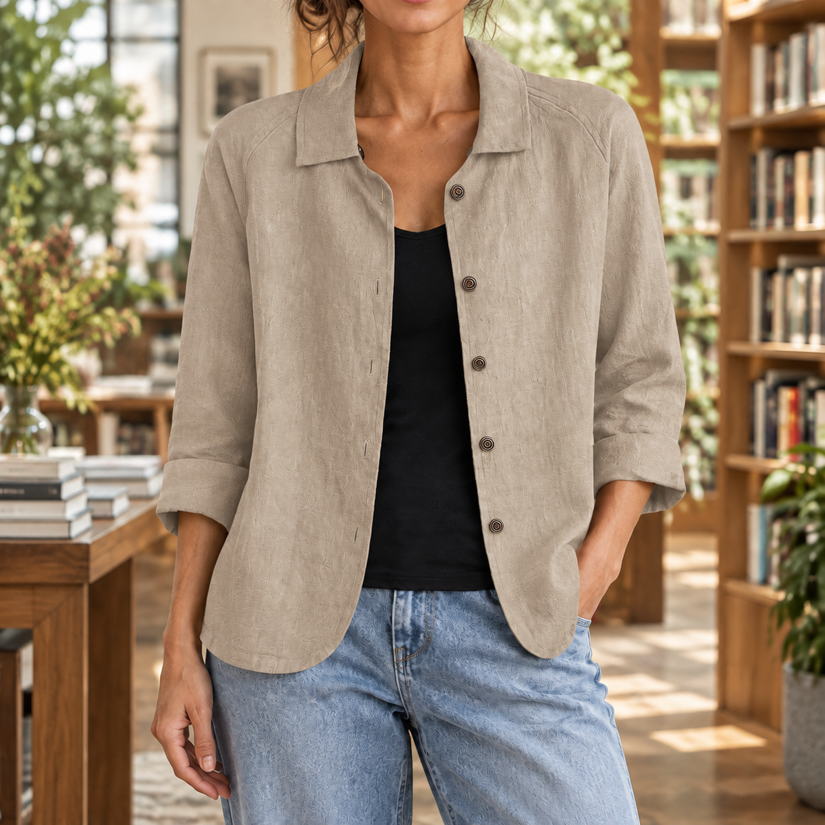 Damen Relaxed Fit Blazer Freizeit mit Knopfleiste