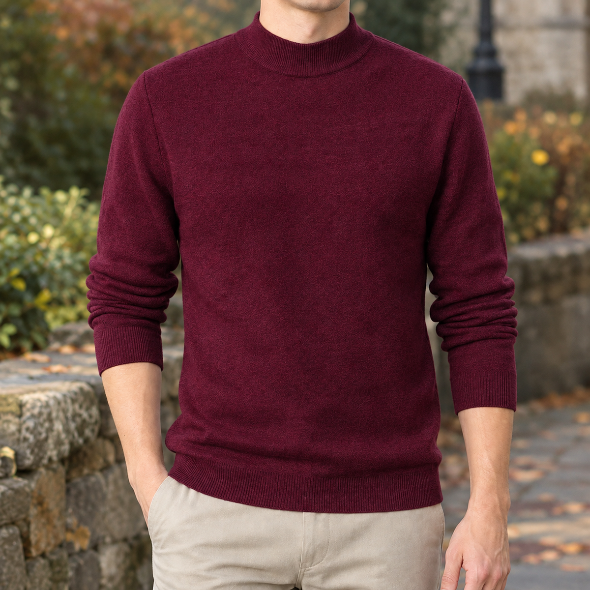 Stehkragenpullover Herren Slim Fit Freizeit Langarm
