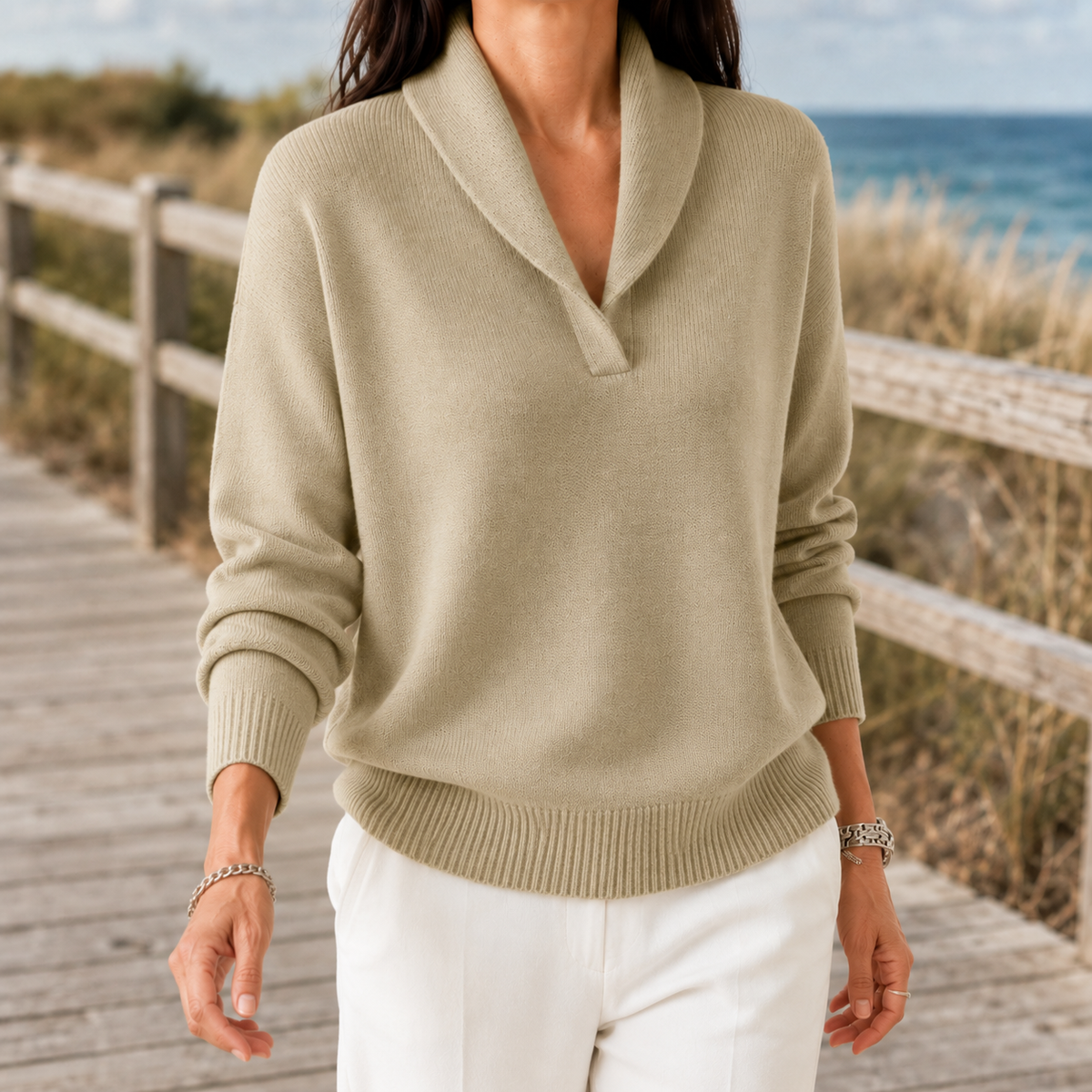Damen Schalkragenpullover Relaxed Fit Casual