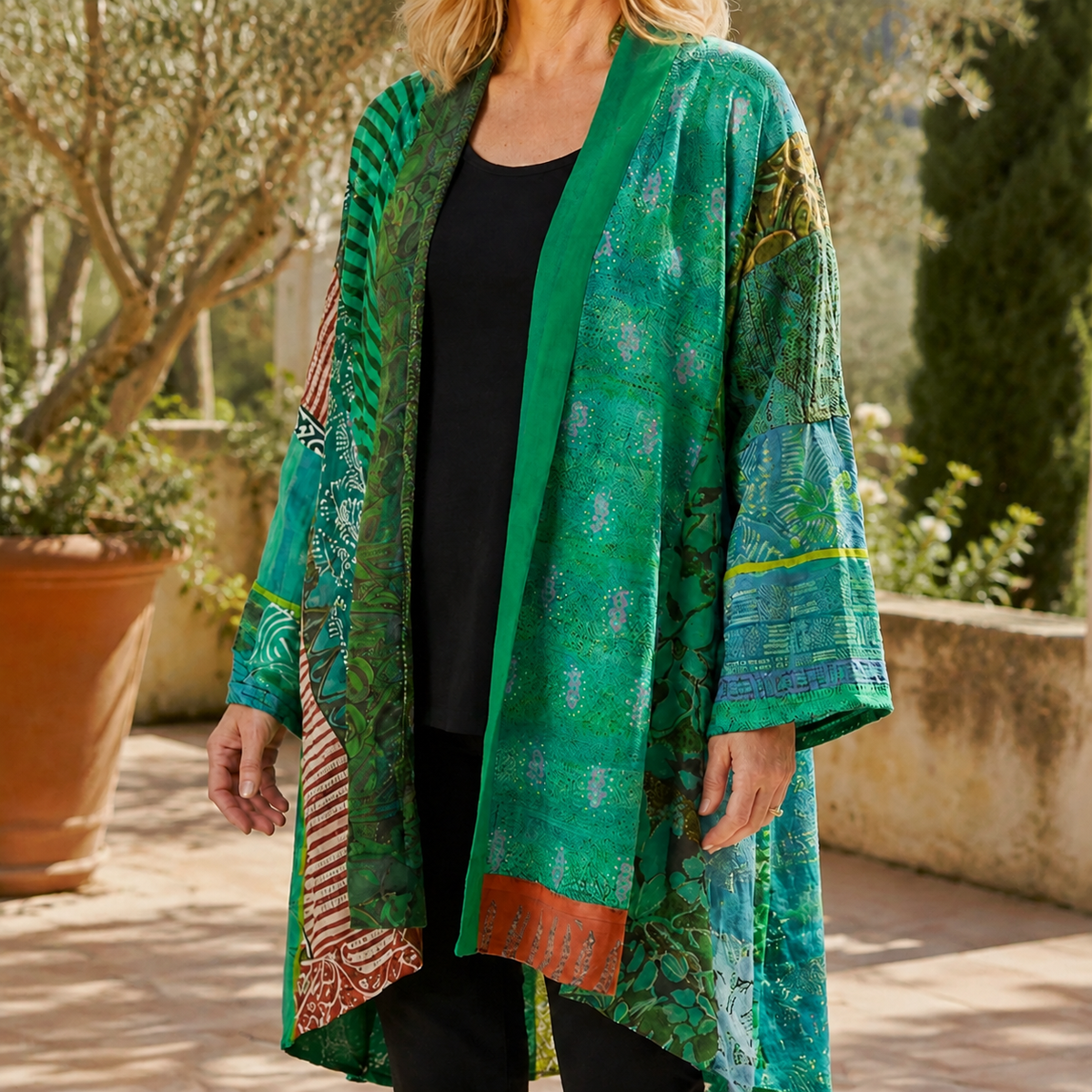 Damen Cardigan Oversize Patchwork mit offener Front