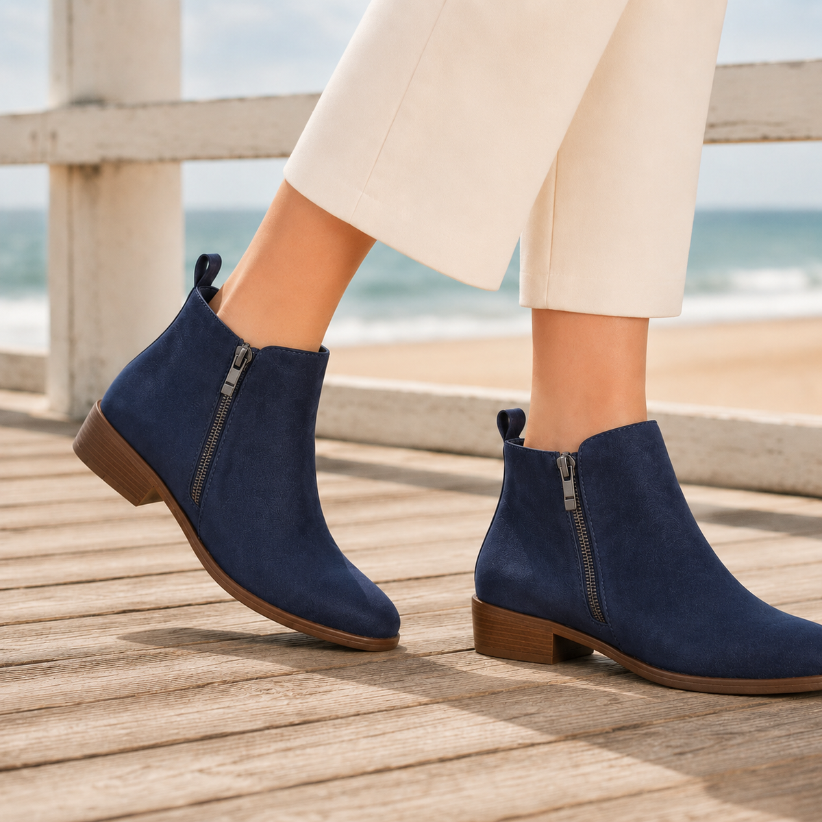 Damen Stiefeletten mit seitlichem Reißverschluss und niedrigem Absatz