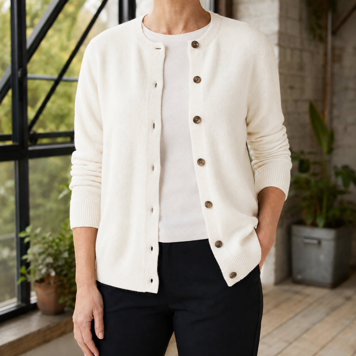 Damen Knopf-Cardigan Regular Fit mit rundem Halsausschnitt