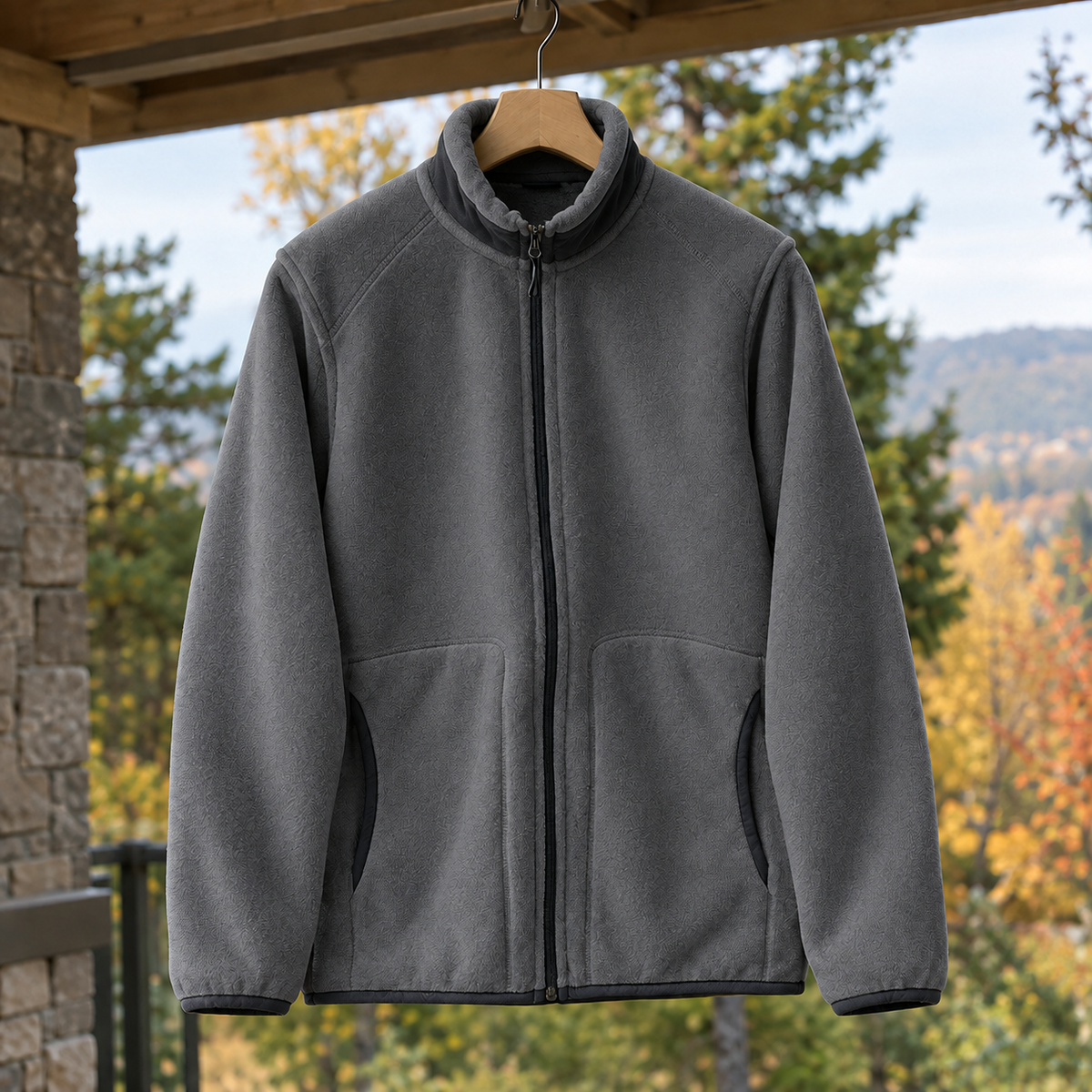 Fleecejacke Herren Regular Fit Freizeit mit Stehkragen