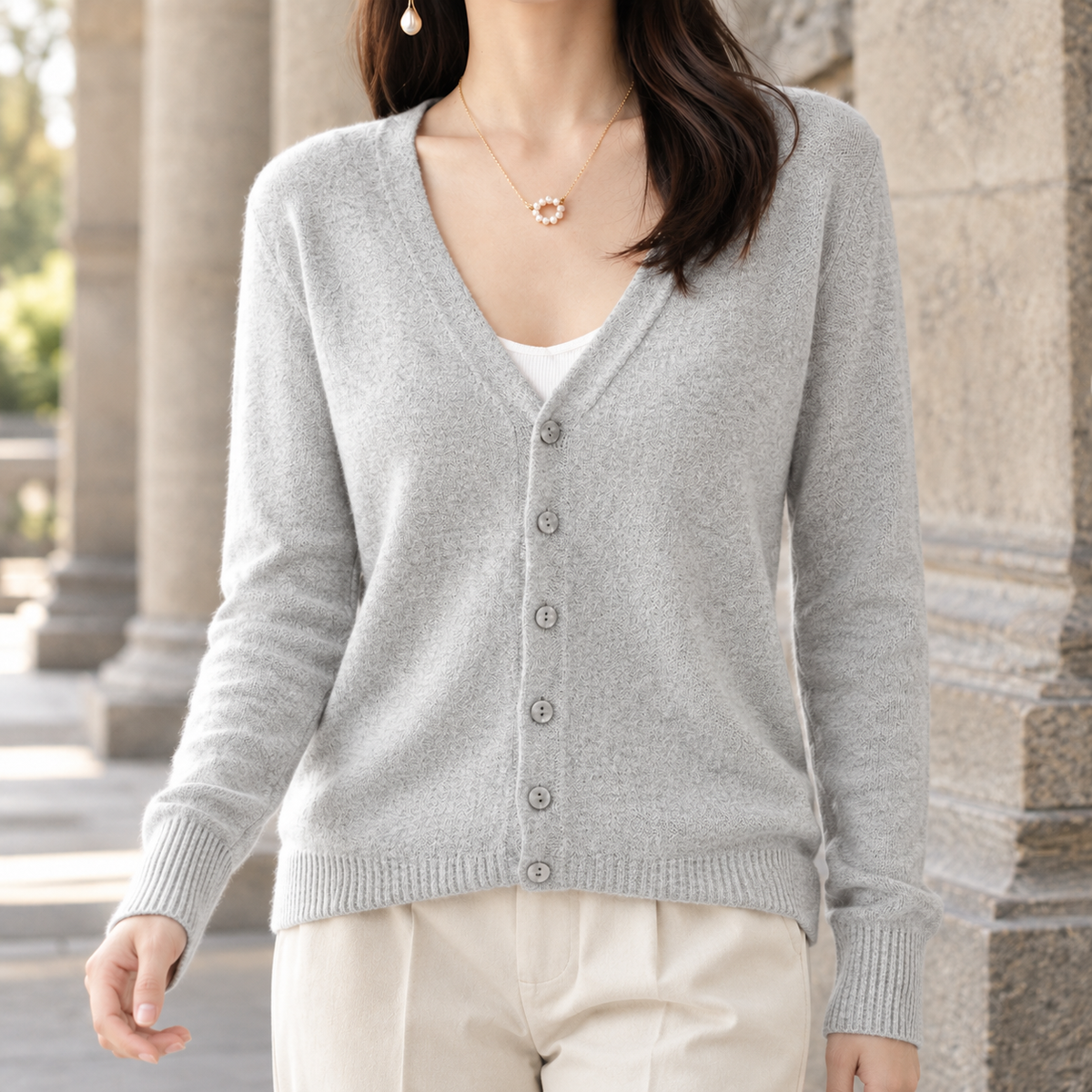 Damen Cardigan V-Ausschnitt Relaxed Fit Freizeit