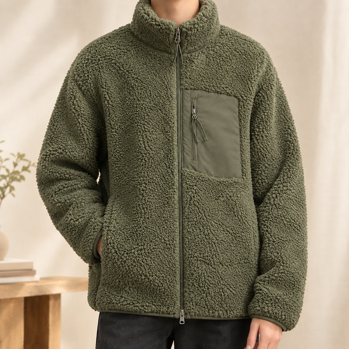 Texturiertes Zip-Jackett Herren Relaxed Fit Freizeit