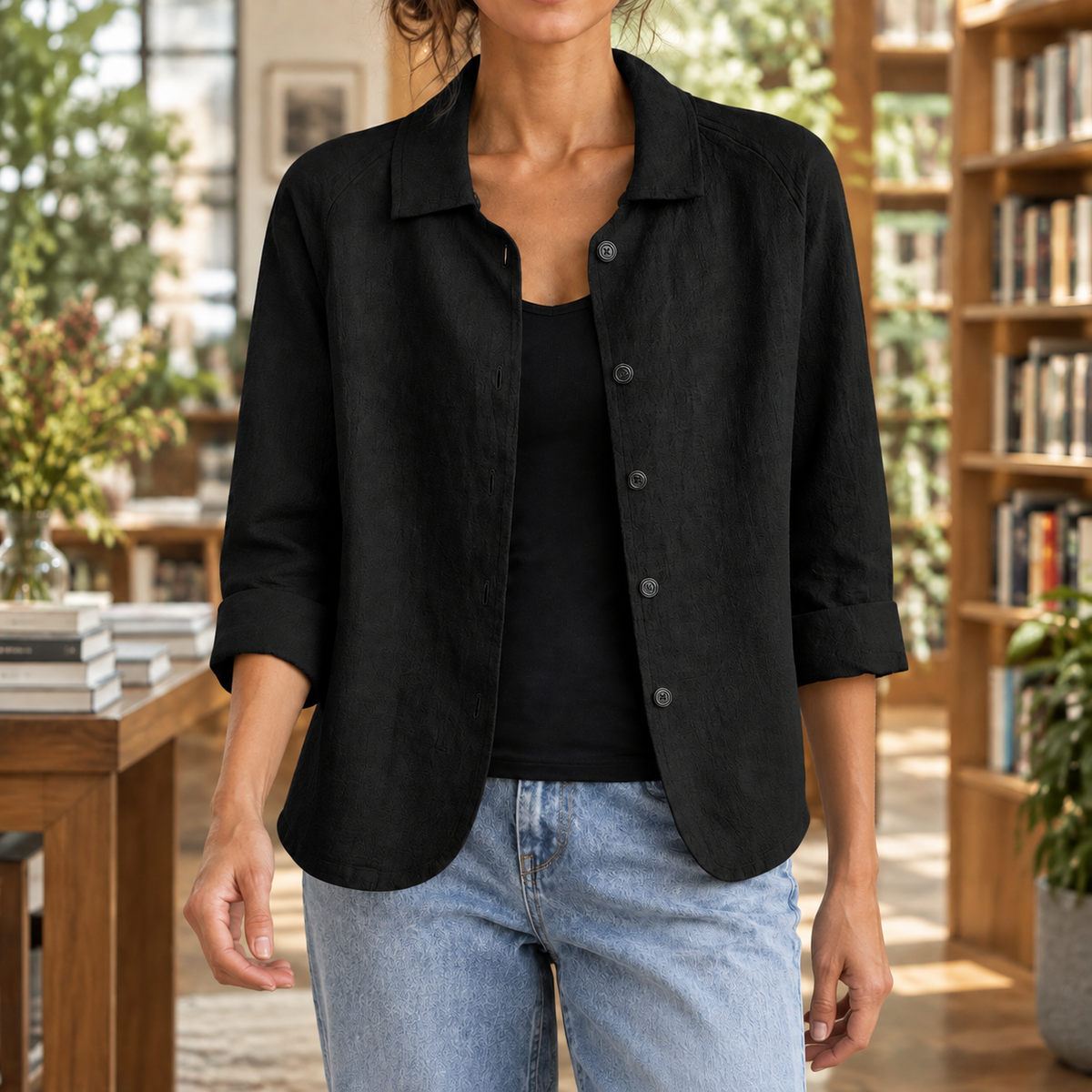 Damen Relaxed Fit Blazer Freizeit mit Knopfleiste