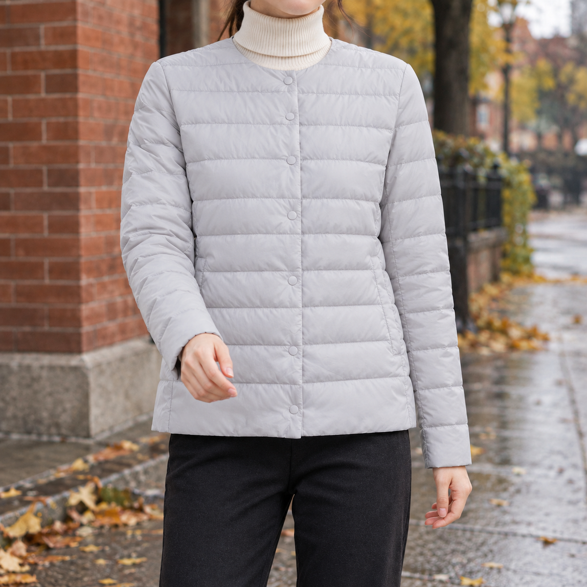 Damen Steppjacke Regular Fit Freizeit Kragenlos