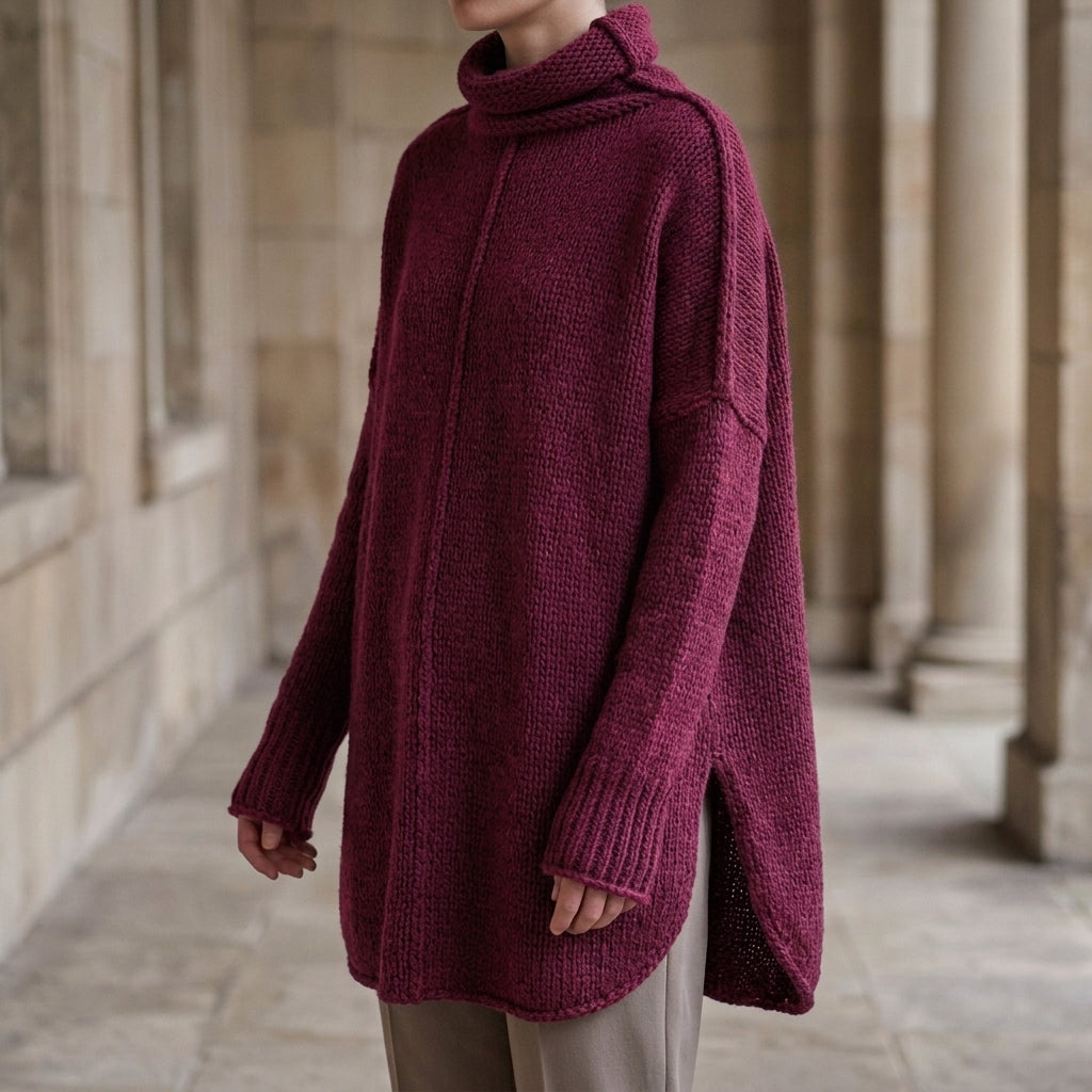 Damen Oversize Pullover mit gestapeltem Kragen und asymmetrischem Saum