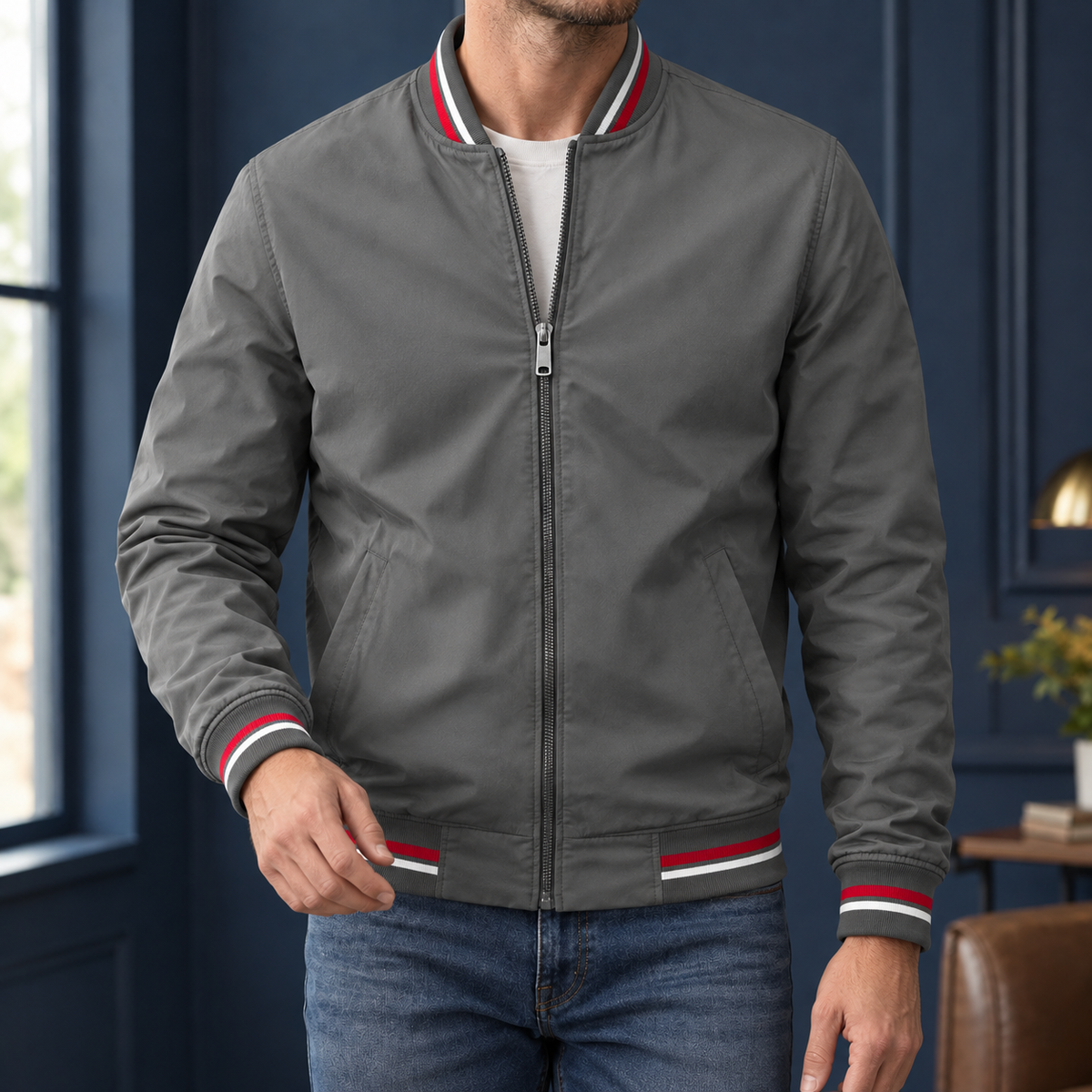 Varsity-Jacke Herren Regular Fit Freizeit bequem vielseitig