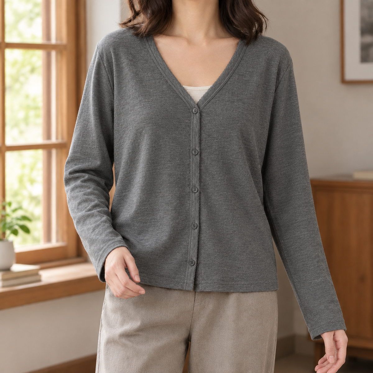 Damen Cardigan Relaxed Fit Casual mit Knopfleiste