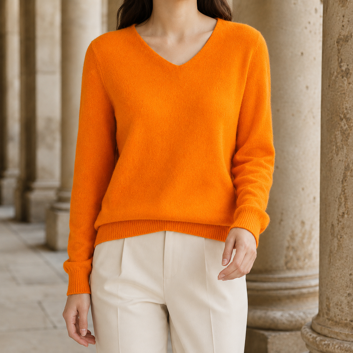 Damen Pullover Regular Fit mit V-Ausschnitt und Rippbündchen