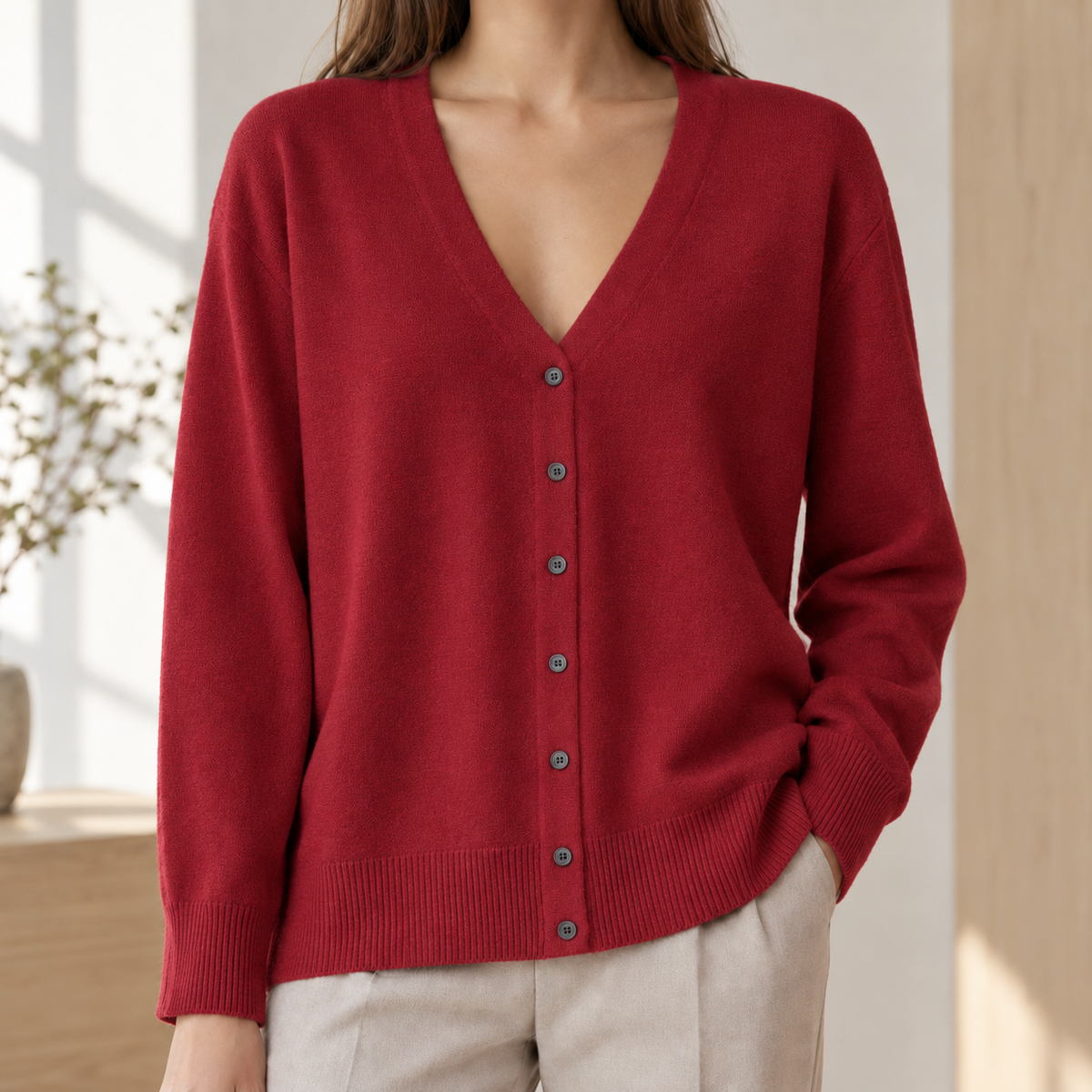 Damen Cardigan Relaxed Fit mit V-Ausschnitt und Knopfleiste