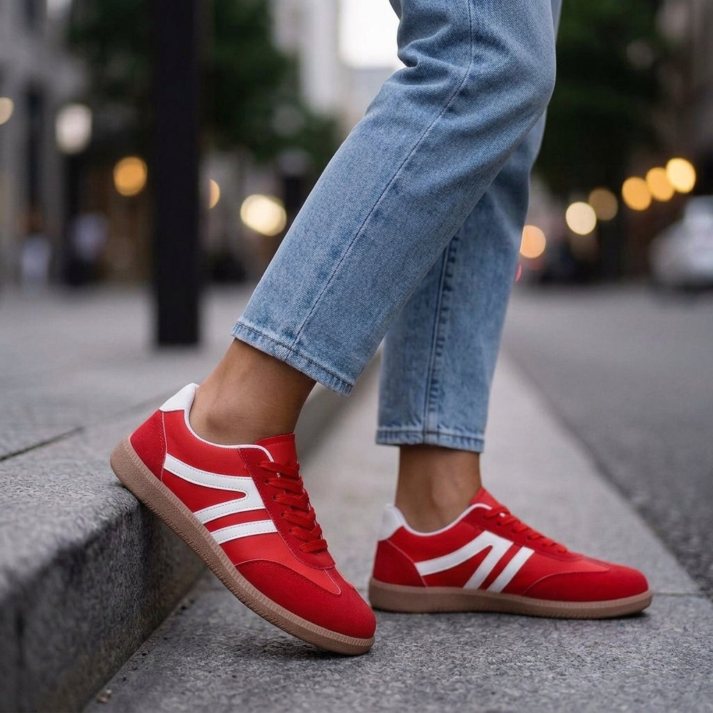 Damen Retro Sneaker Flach mit Schnürverschluss