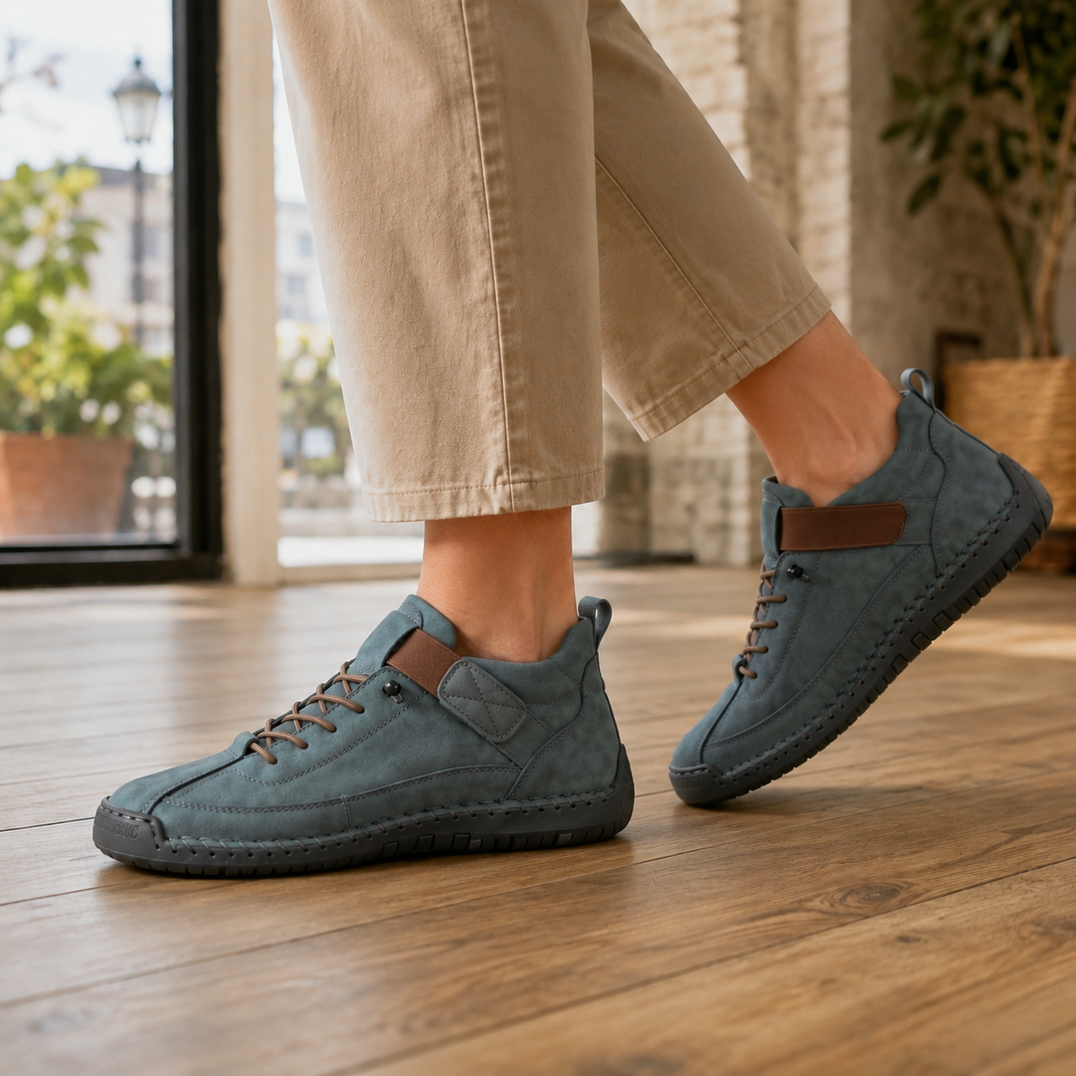 Damen Sneaker mit breitem Spannriemen und elastischer Schnürung