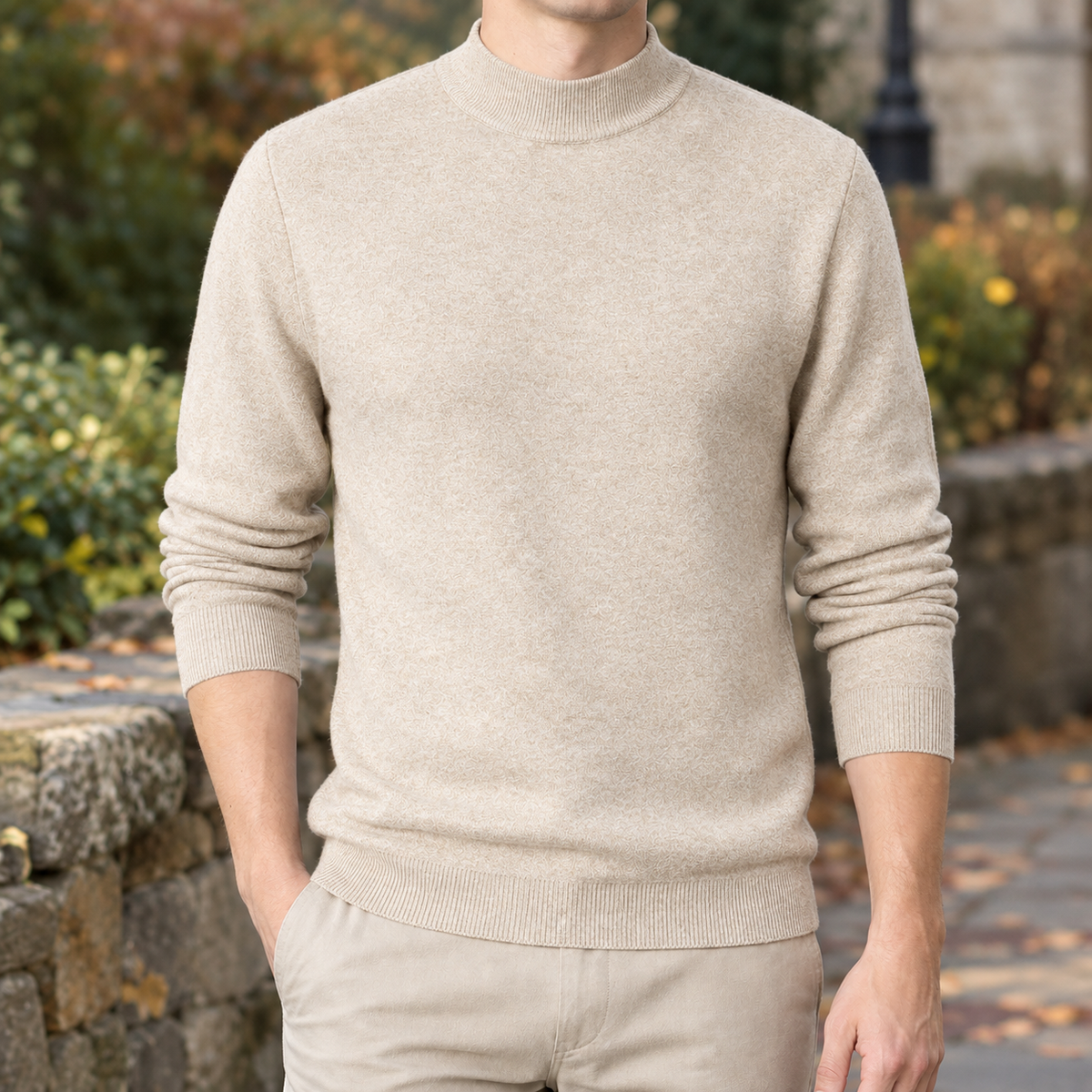 Stehkragenpullover Herren Slim Fit Freizeit Langarm