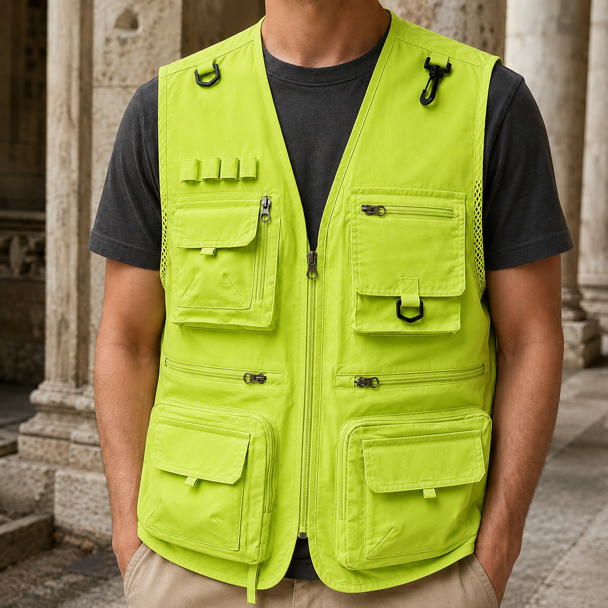 Utility-Weste Herren Regular Fit Freizeit mit Multi-Taschen
