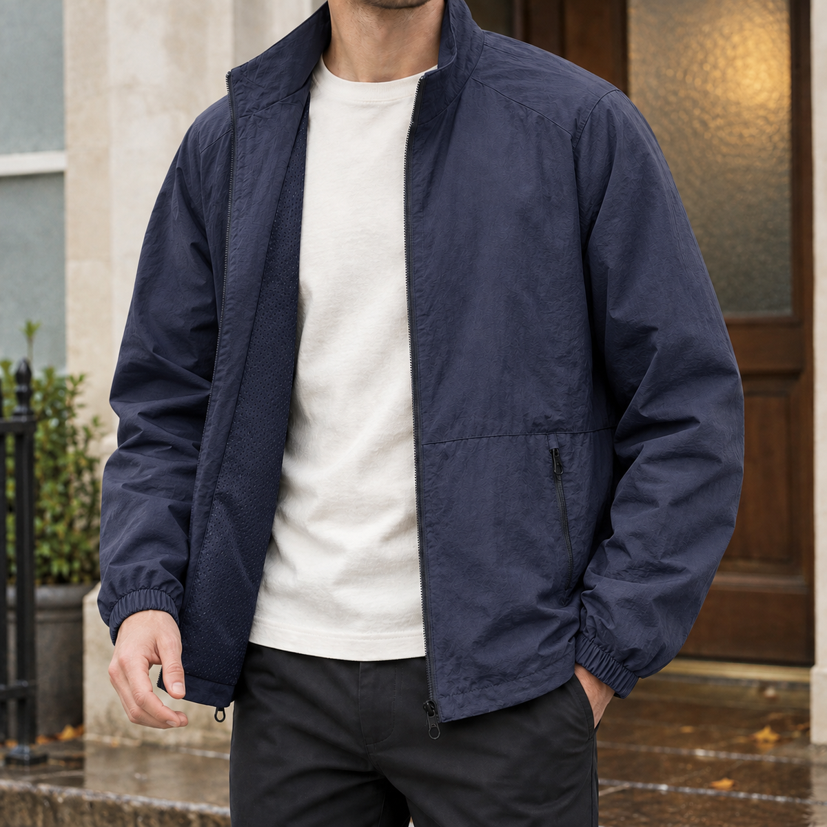 Stehkragenjacke Herren Regular Fit Freizeit leicht atmungsaktiv