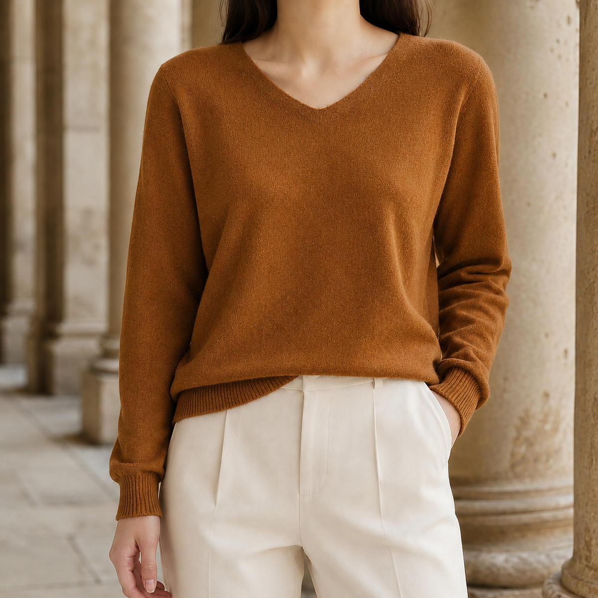 Damen Pullover Regular Fit mit V-Ausschnitt und Rippbündchen