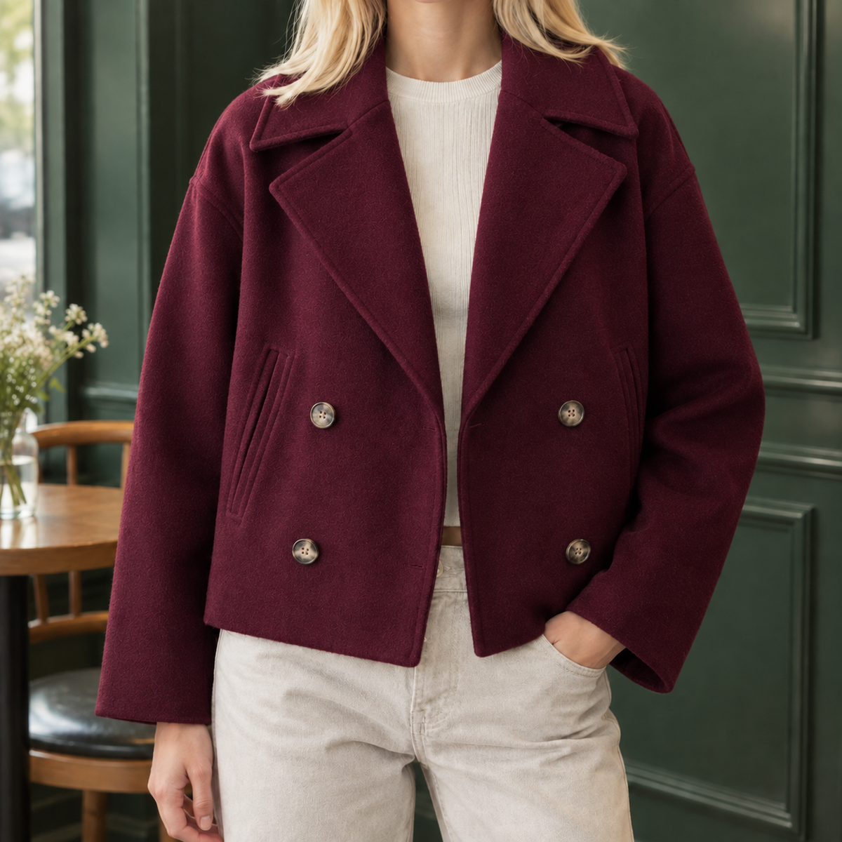 Damen Doppelreihige Jacke Relaxed Fit Casual