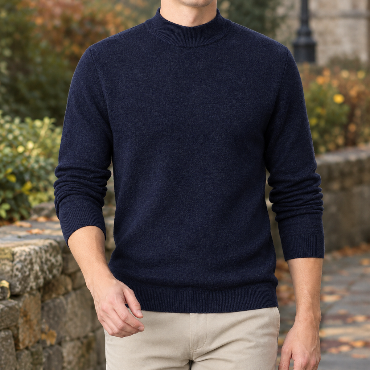 Stehkragenpullover Herren Slim Fit Freizeit Langarm