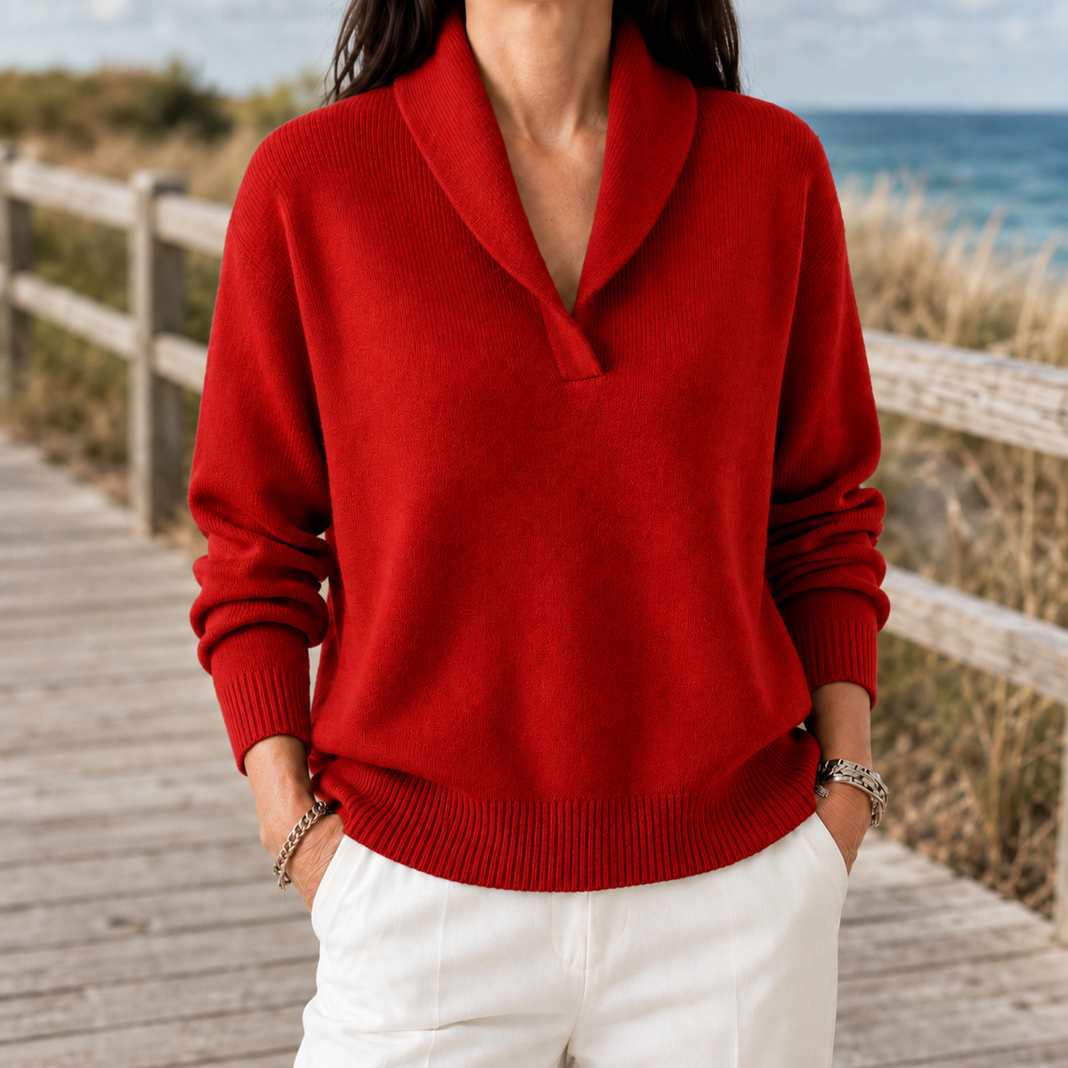 Damen Schalkragenpullover Relaxed Fit Casual