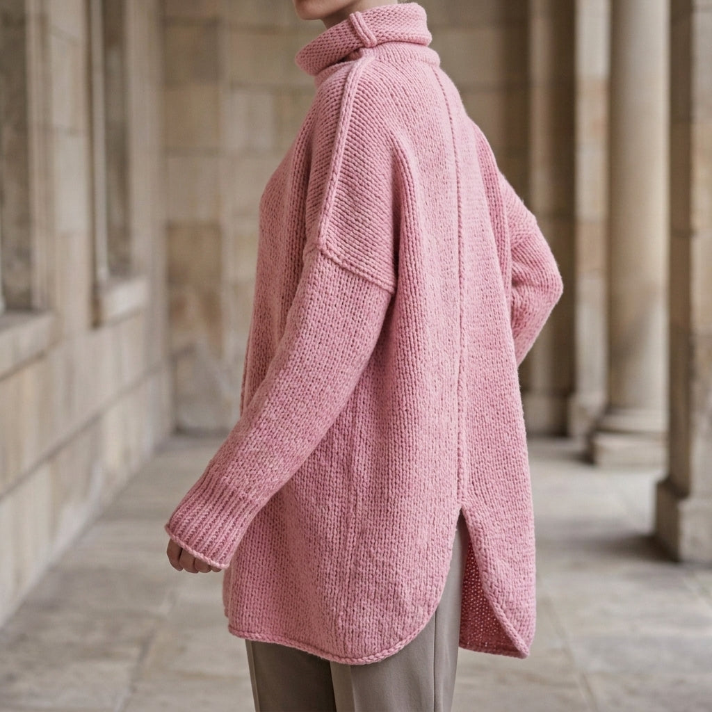 Damen Oversize Pullover mit gestapeltem Kragen und asymmetrischem Saum