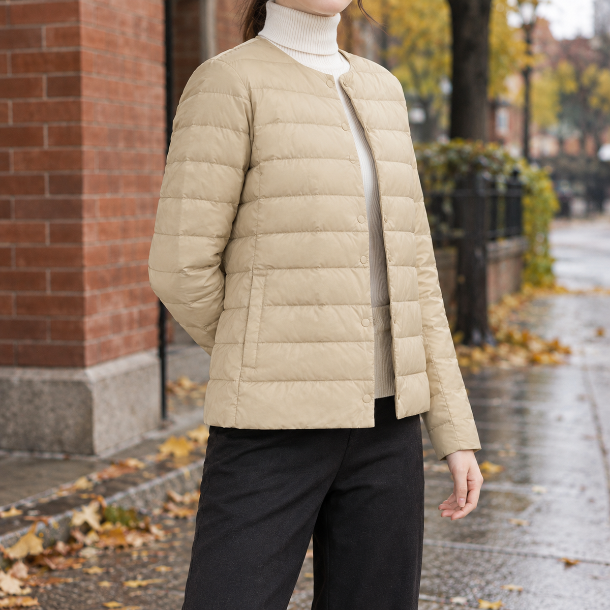Damen Steppjacke Regular Fit Freizeit Kragenlos