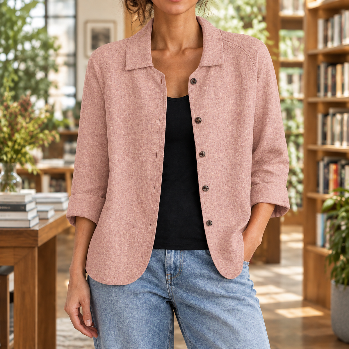 Damen Relaxed Fit Blazer Freizeit mit Knopfleiste