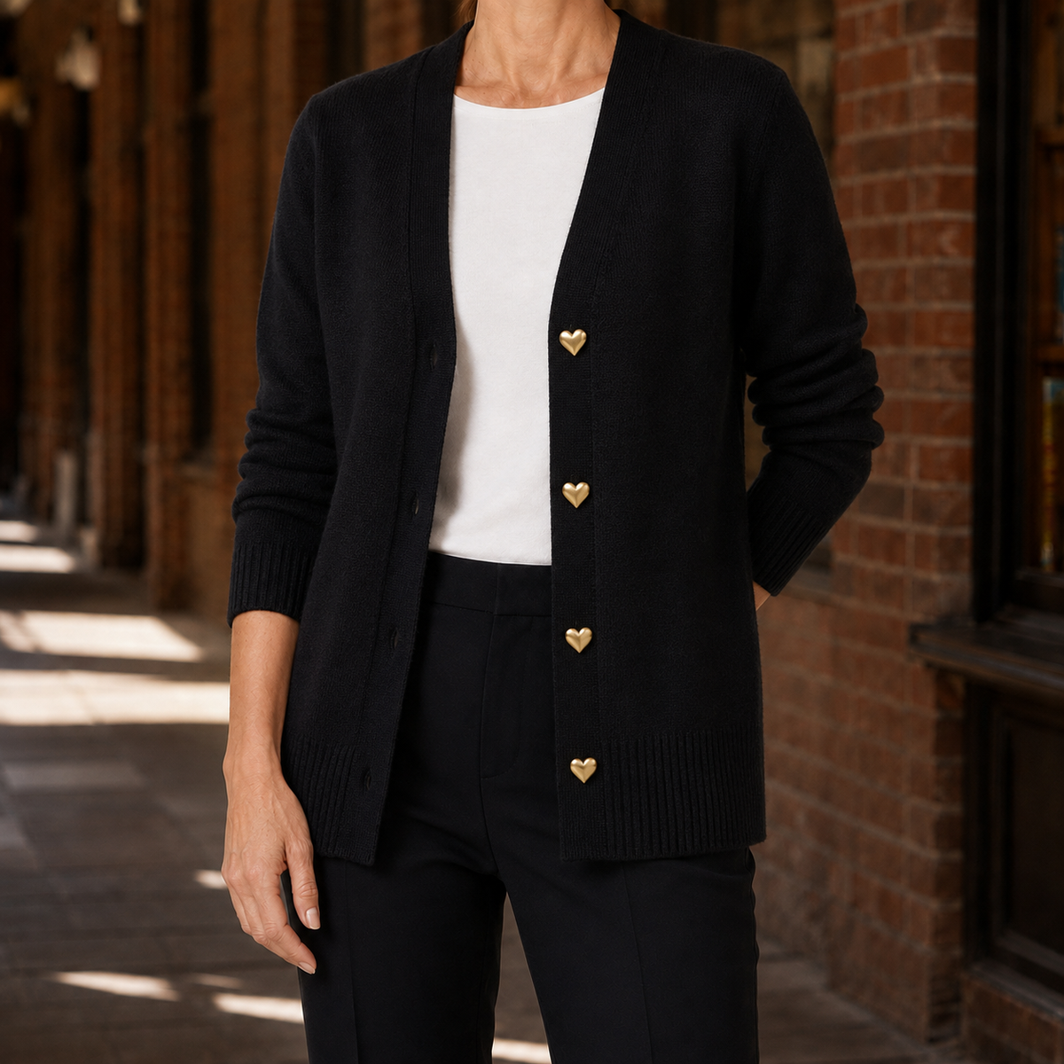 Damen Pullover Regular Fit mit V-Ausschnitt und Knopf-Frontdesign