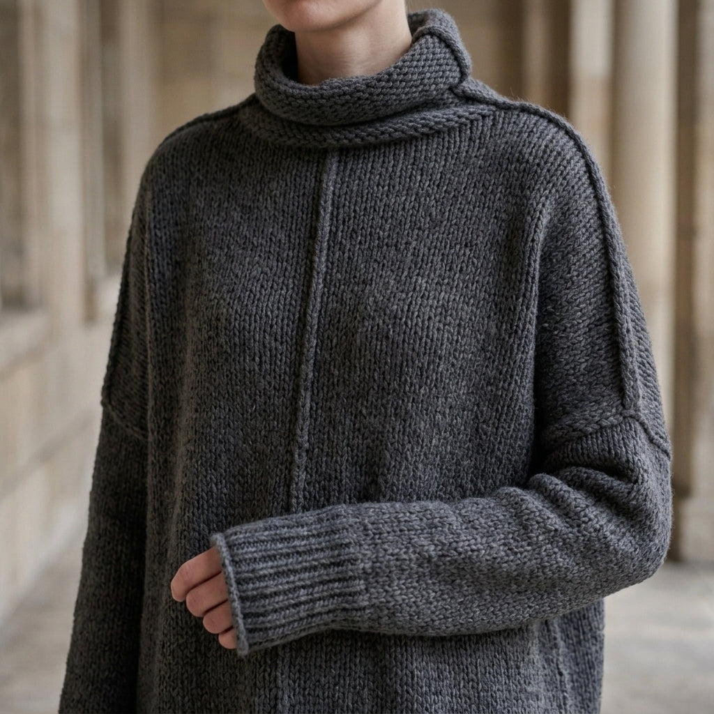 Damen Oversize Pullover mit gestapeltem Kragen und asymmetrischem Saum