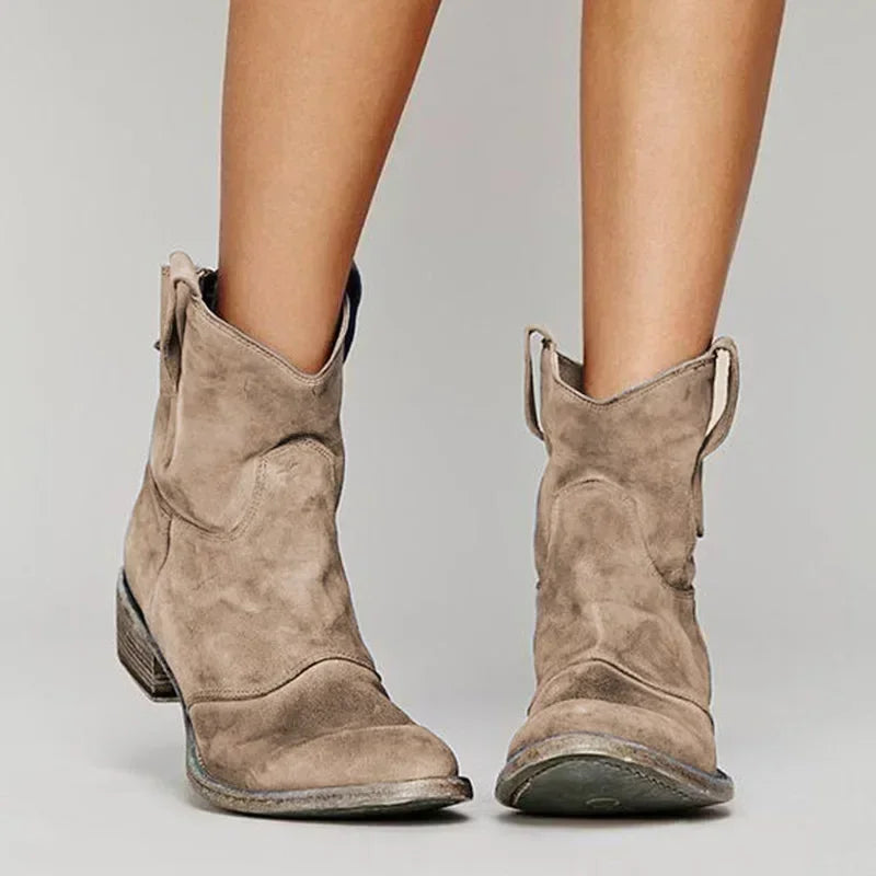 Damen Western-Stiefeletten Lederoptik mit spitzer Zehenform