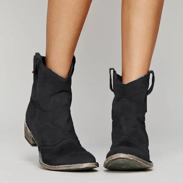 Damen Western-Stiefeletten Lederoptik mit spitzer Zehenform