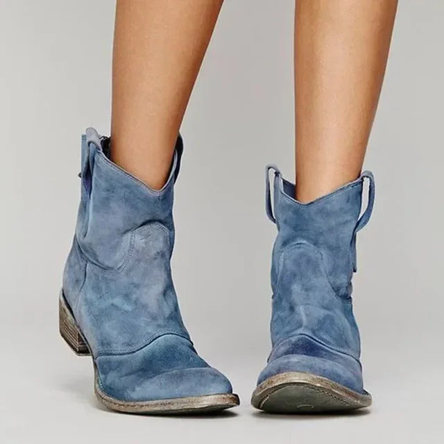 Damen Western-Stiefeletten Lederoptik mit spitzer Zehenform