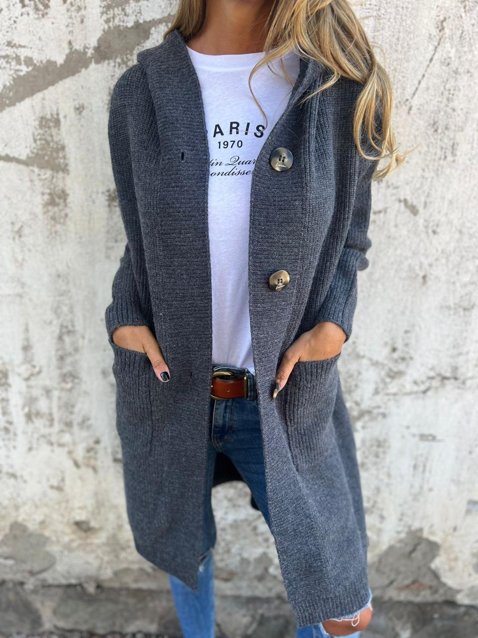 Damen Lange Strickjacke Elegant Casual Herbst