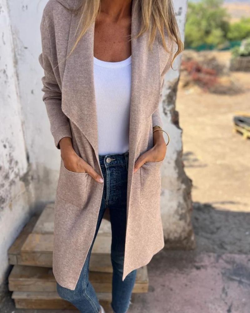 Damen Cardigan Strickjacke Revers Regular Fit Casual