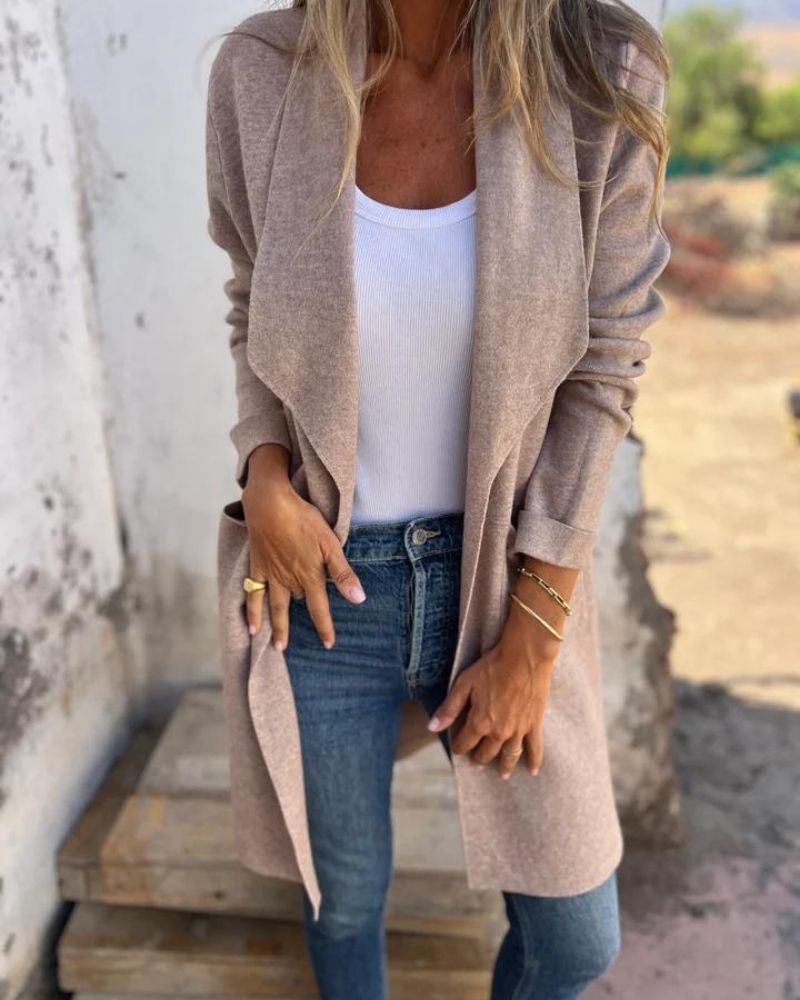 Damen Cardigan Strickjacke Revers Regular Fit Casual