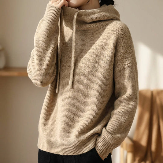 Damen Strick-Hoodie Relaxed Fit mit Kordelkapuze