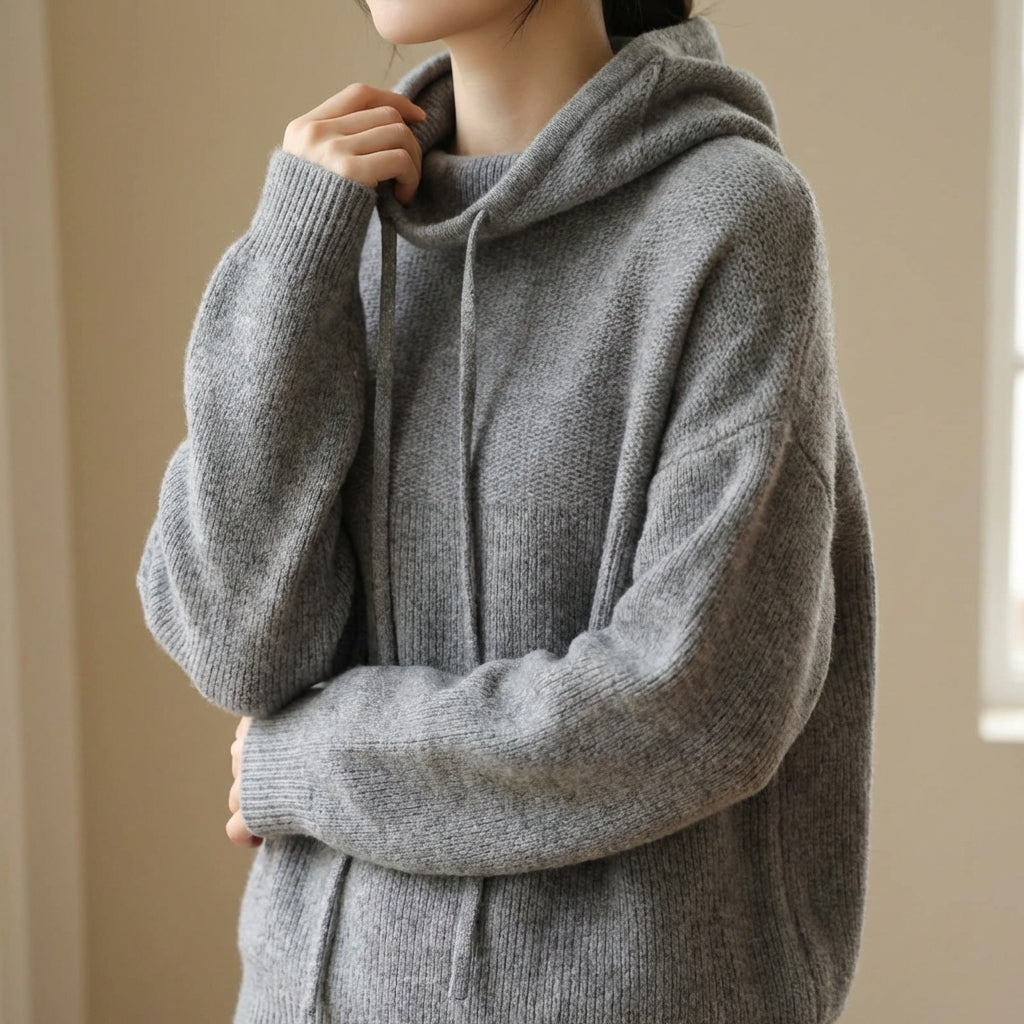 Damen Strick-Hoodie Relaxed Fit mit Kordelkapuze