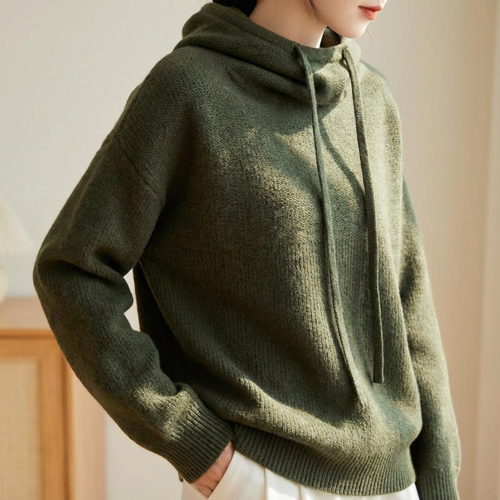 Damen Strick-Hoodie Relaxed Fit mit Kordelkapuze