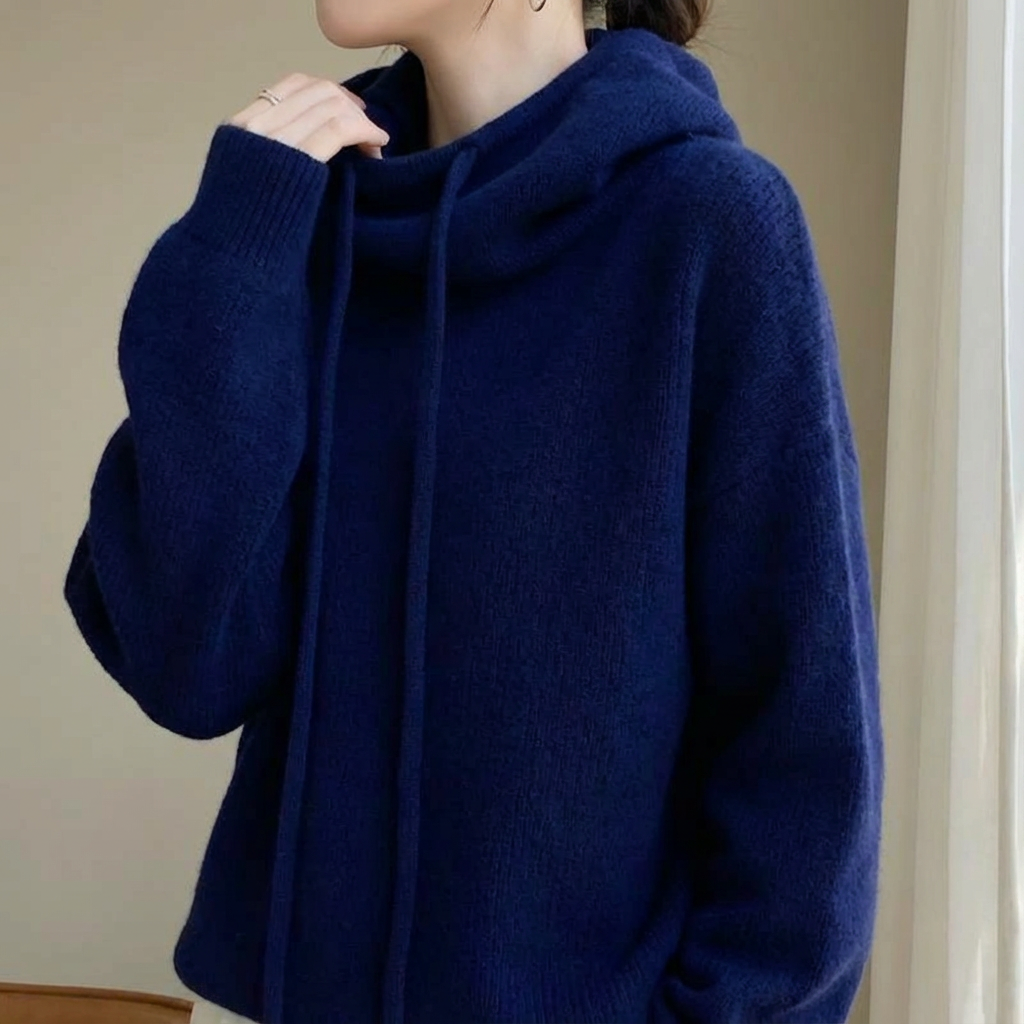 Damen Strick-Hoodie Relaxed Fit mit Kordelkapuze