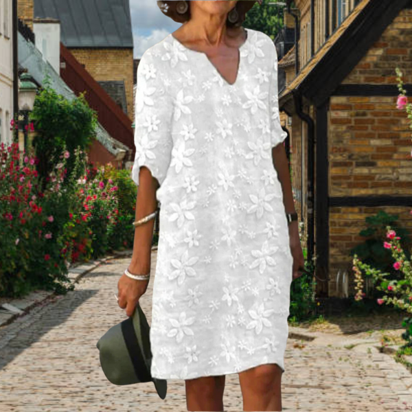 Labelle | V‑Neck Kleid mit Blumenmuster – Halbarm, Gerade Form & Elegant für Büro oder Freizeit